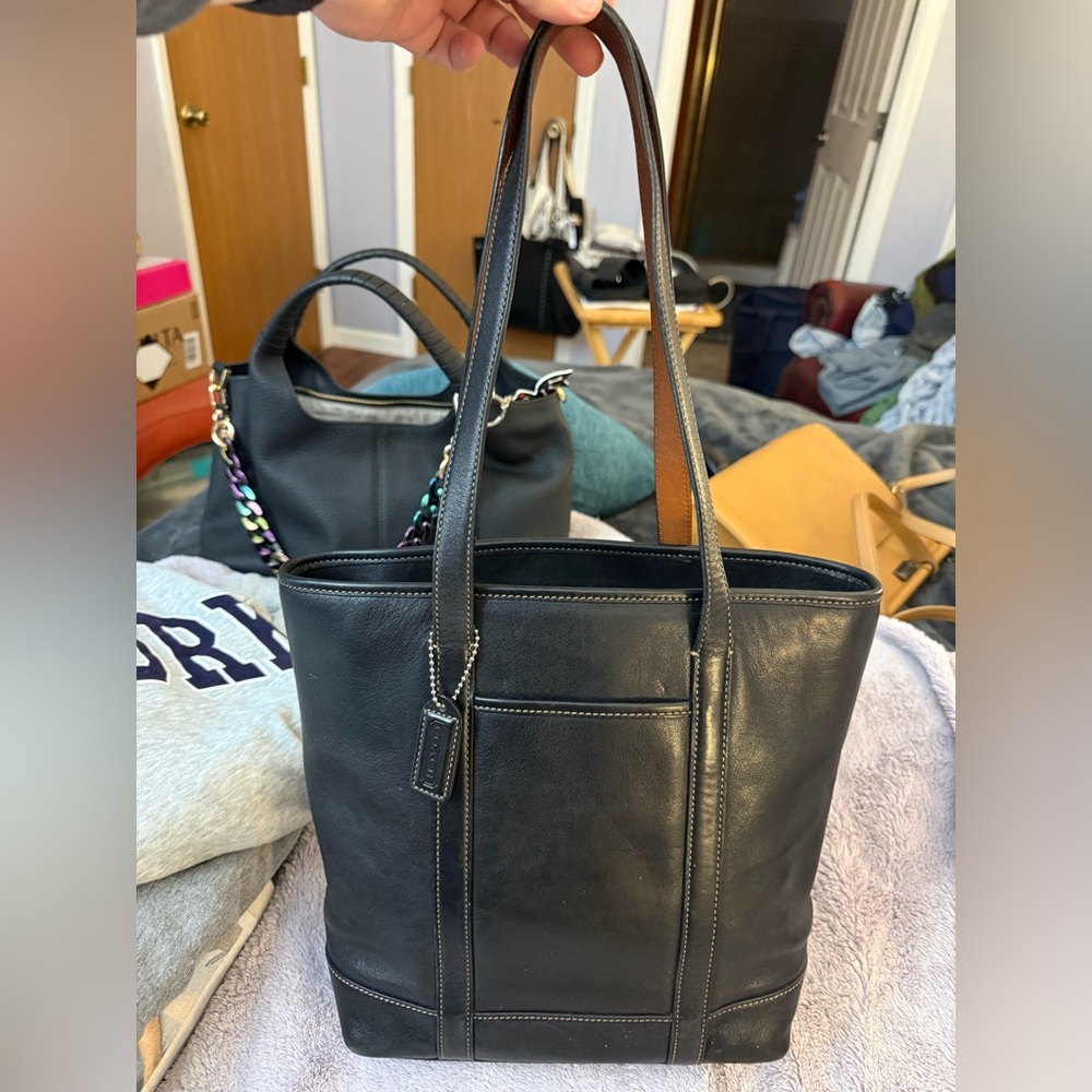 Vintage Black Leather Coach Tote Bag style number 5187